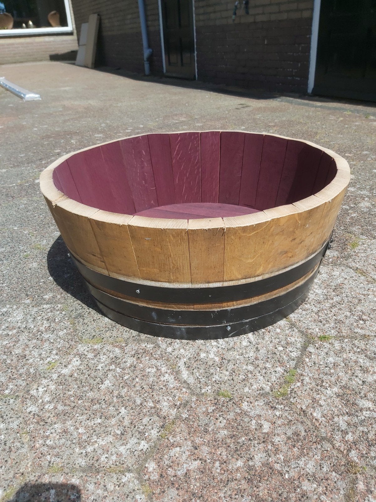 Wijnvat bloembak - Robuuste houten plantenbak, Tuin en Terras, Bloembakken en Plantenbakken, Ophalen, Gebruikt, Minder dan 30 cm