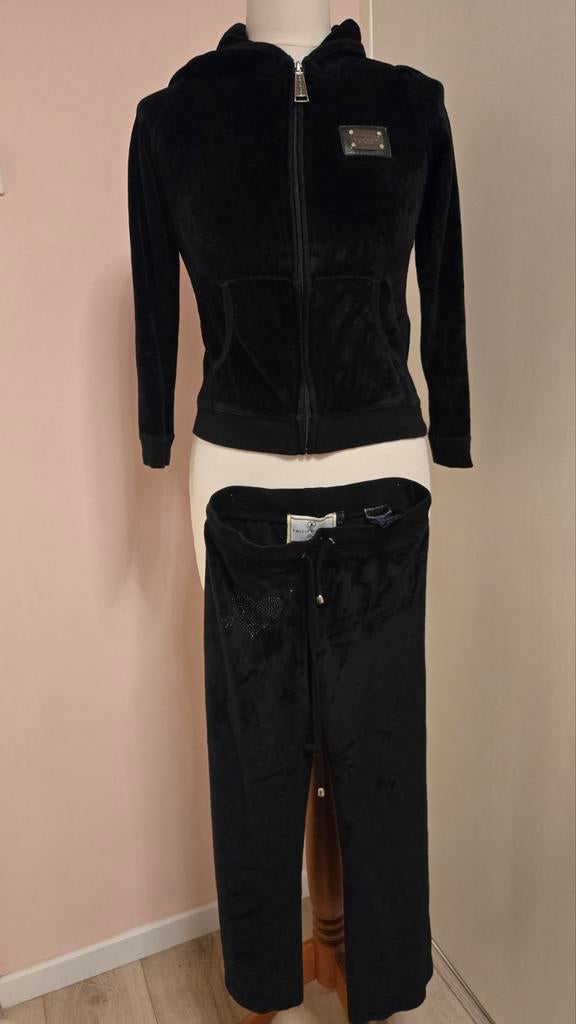 Philipp Plein Petite Velours Trainingspak Zwart | Maat 34/36, Ophalen of Verzenden, Zo goed als nieuw, Maat 36 (S), Zwart