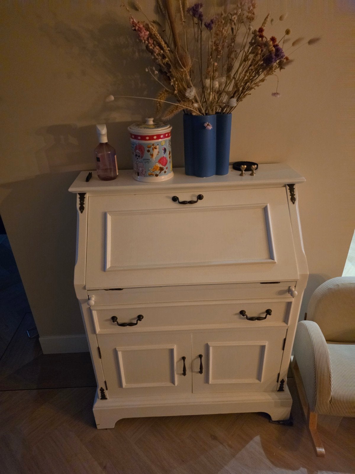 Antiek wit secretaire bureau met opbergruimte, Ophalen