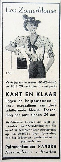 36 vintage advertenties breipatronen knippatronen 37-47, Verzamelen, Ophalen of Verzenden, Gebruikt, Reclamebord