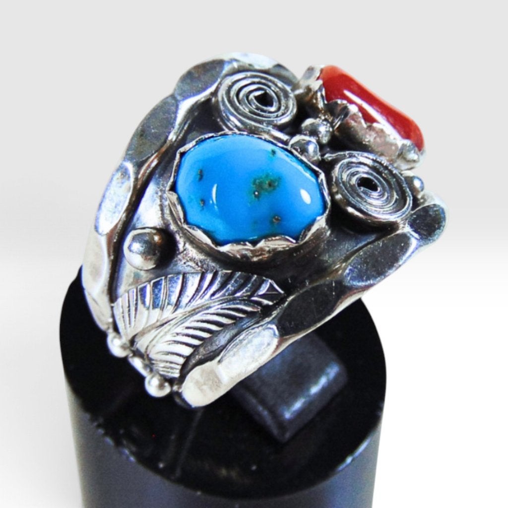 Prachtige zilver NAVAJO ring turquoise koraal Maat 18/18,5!, 18 tot 19, Verzenden, Zo goed als nieuw, X