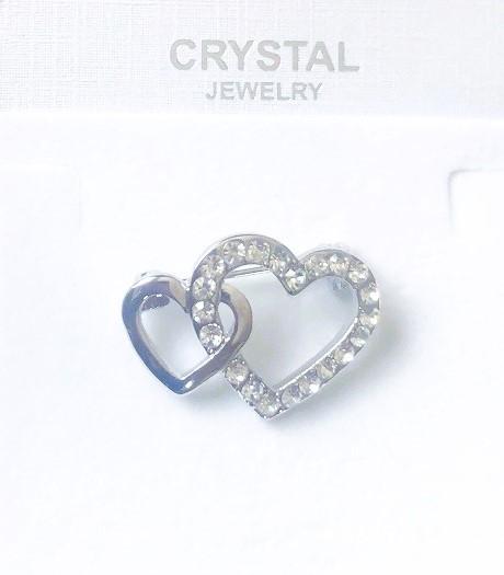 Broche twee harten verbonden witgoud kristallen wit-diamant, Met kristal, Overige materialen, Verzenden, Wit