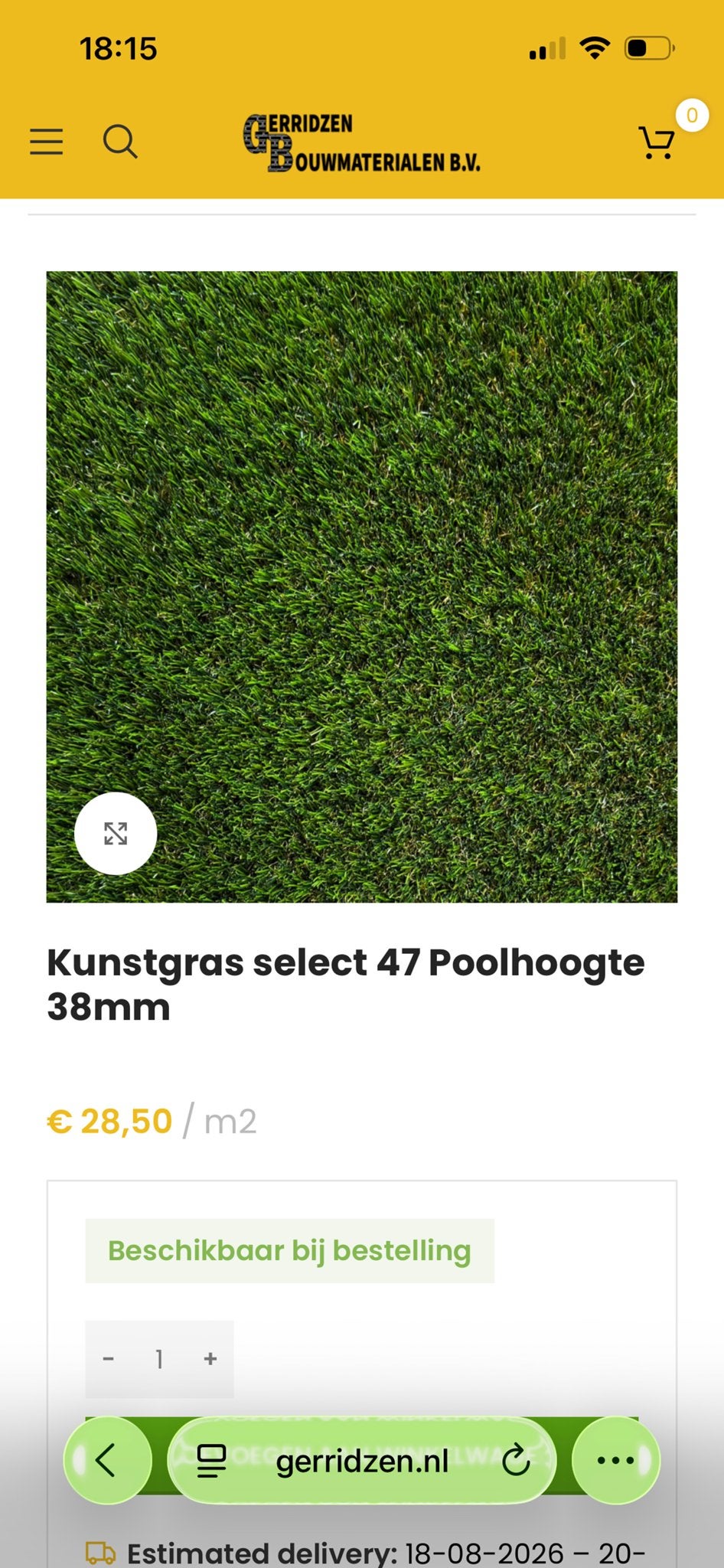 Reststuk kunstgras 1,78 m x 4 m - Ideaal voor tuin of terras, Ophalen of Verzenden, Gebruikt, 20 m² of meer, Kunstgras