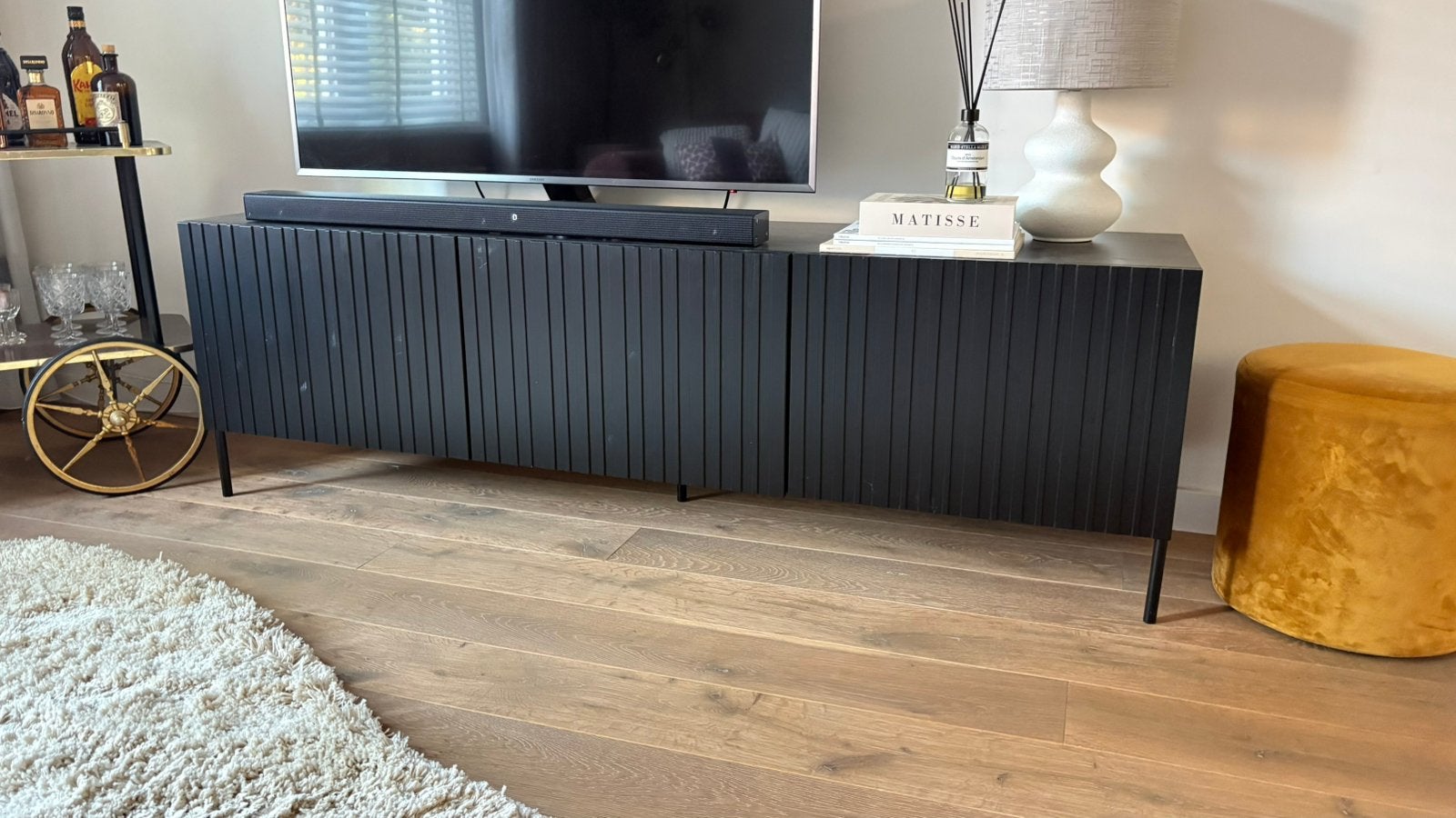 Woood Gravure TV-meubel 180 cm zwart – tv-kast, Ophalen, 150 tot 200 cm, Zo goed als nieuw, Minder dan 100 cm
