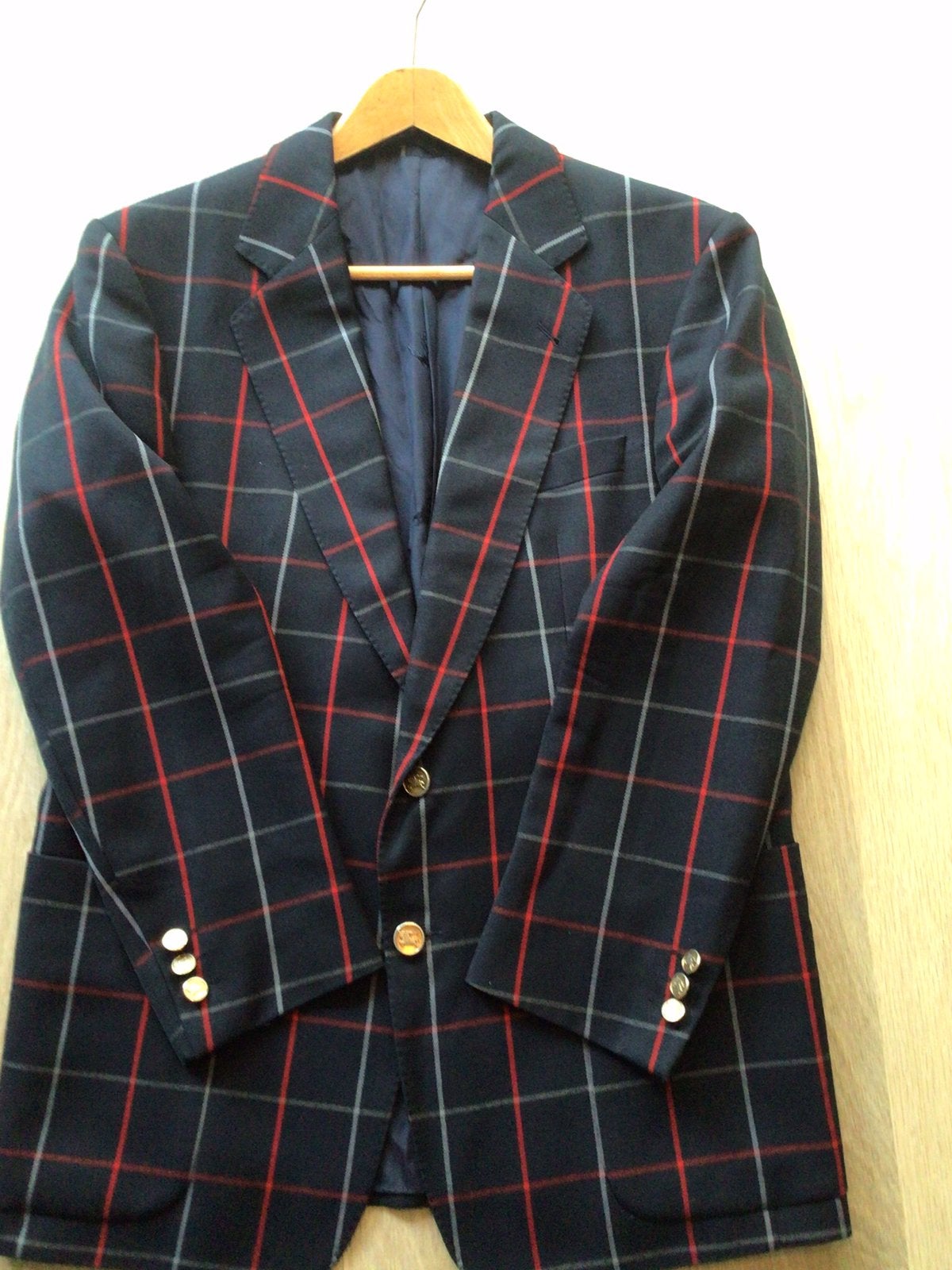 Vintage wollen Burberrys blazer, donkerblauw met ruit., Ophalen of Verzenden, Zo goed als nieuw, Maat 46/48 (XL) of groter, Blauw
