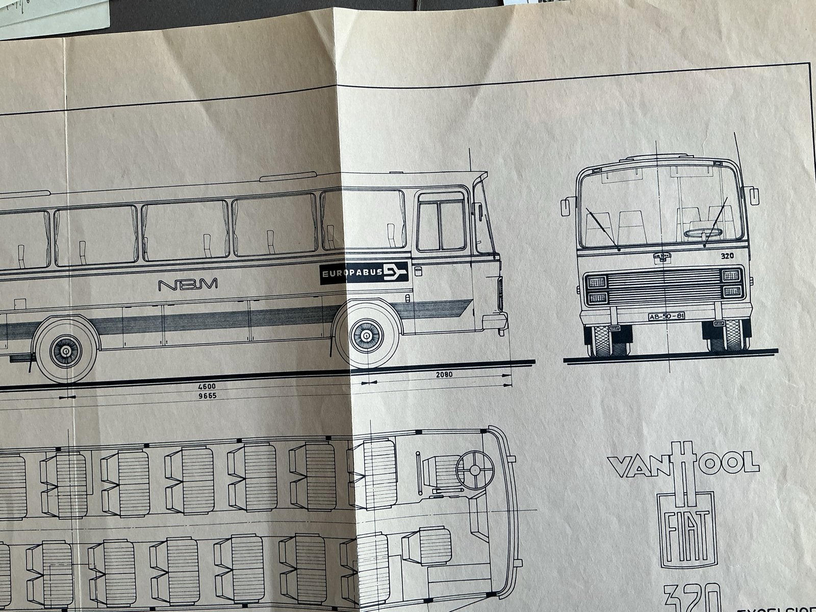 Van Hool Fiat 320 Excelsior Bus Tekening NBM Europabus, Verzamelen, Verzenden, Gebruikt, Trein, Overige typen