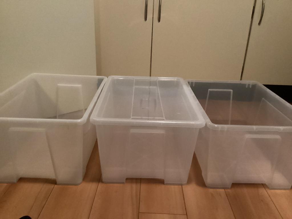 3 Ikea bakken 2 zonder 1 met deksel, Ophalen, Gebruikt, 50 tot 75 cm, Minder dan 40 cm