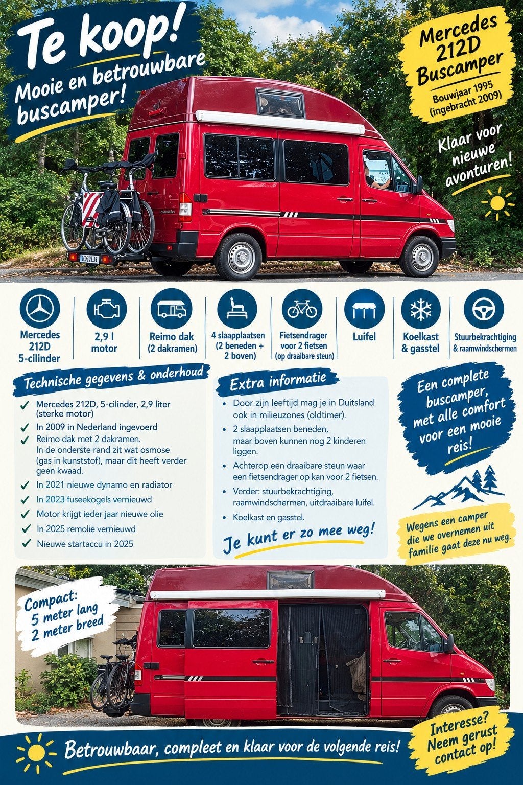 Goed onderhouden Mercedes Sprinter 212D Buscamper, Ophalen, Gebruikt
