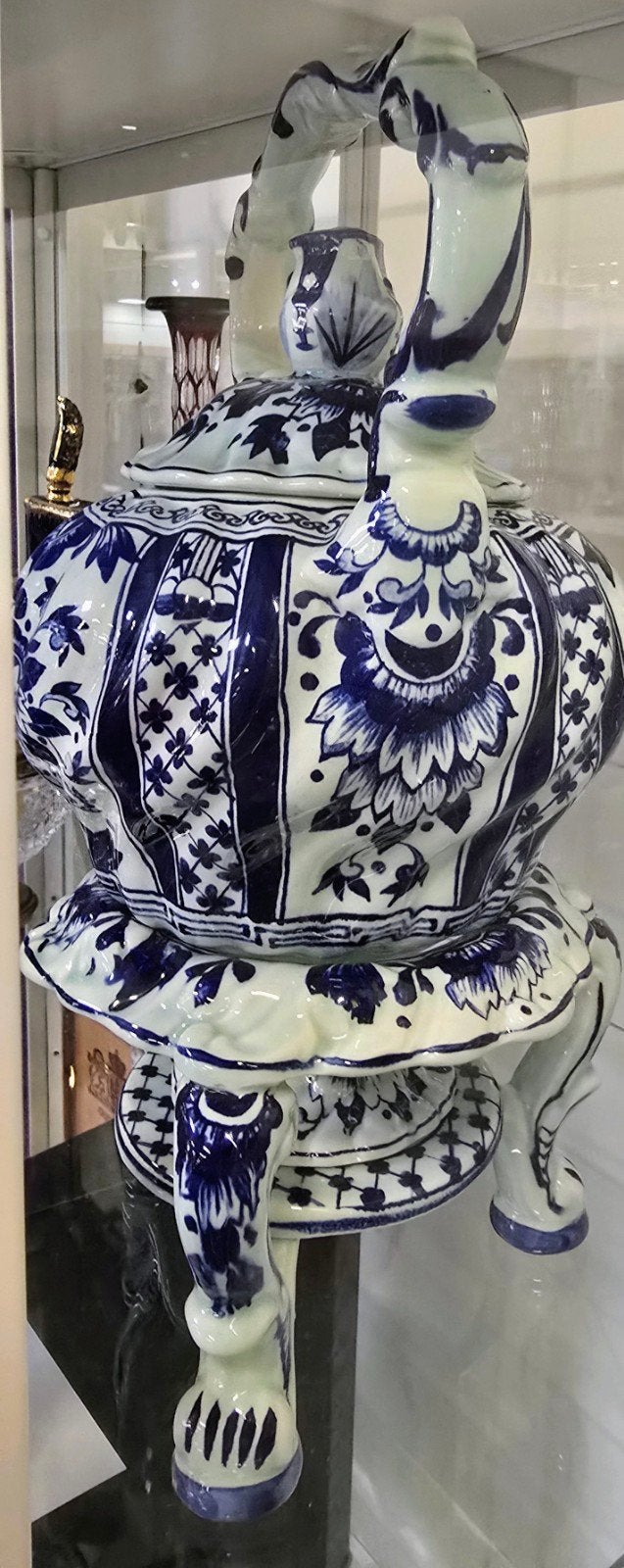 Antieke Delfts Blauwe Theepot met Warmhouder - Boch, Ophalen of Verzenden