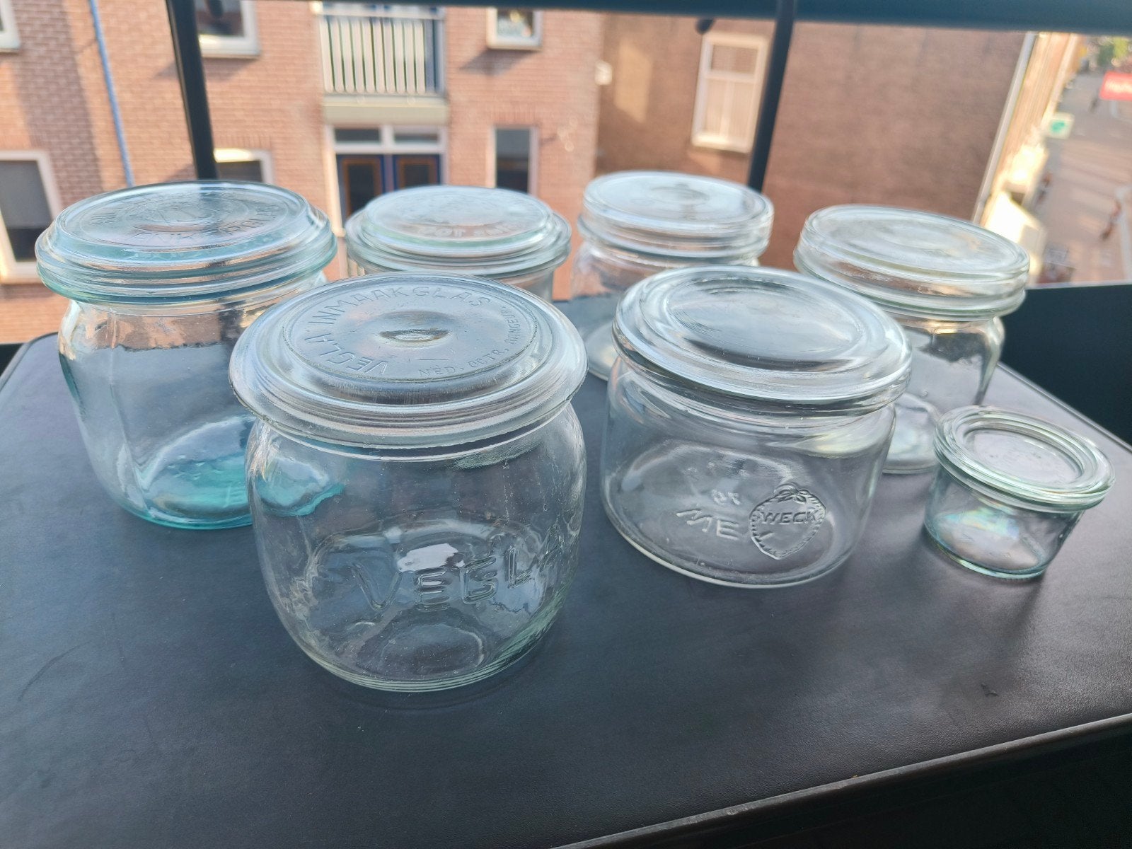 7 inmaakpotten van o.a. Weck, Gerrix en Velga, Huis en Inrichting, Keuken | Potten en Pannen, Ophalen, Gebruikt, Glas, Pot, Bus of Blik