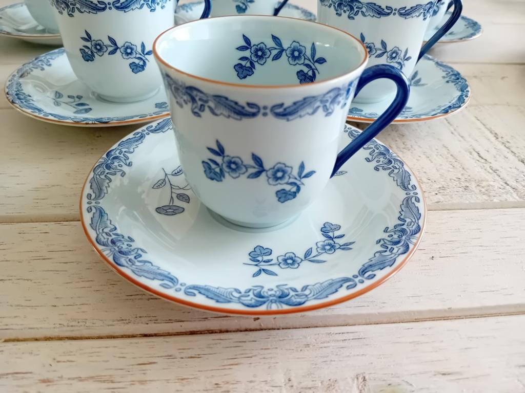 6 hoge koffie kop en schotels Rorstrand Ostindia porselein, Ophalen of Verzenden, Zo goed als nieuw, Overige stijlen, Kop(pen) en/of Schotel(s)
