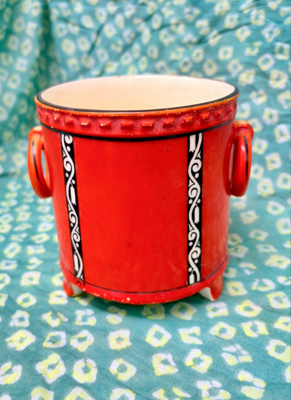 Antieke Art Deco Cachepot/Bloempot Tsjechoslowakije Oranje Z, Ophalen of Verzenden