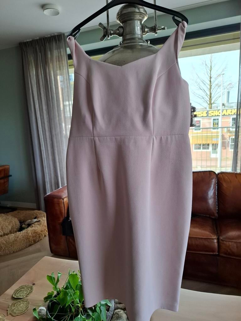 Roze cocktailjurk met kanten top en bolero, Ophalen, Maat 42/44 (L), Knielengte, Roze