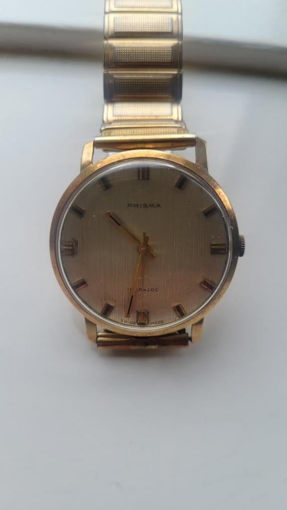 Prachtige Vintage Prisma - 14K Massief Goud - "Linen Dial" -, Goud, Ophalen, Overige merken, Leer