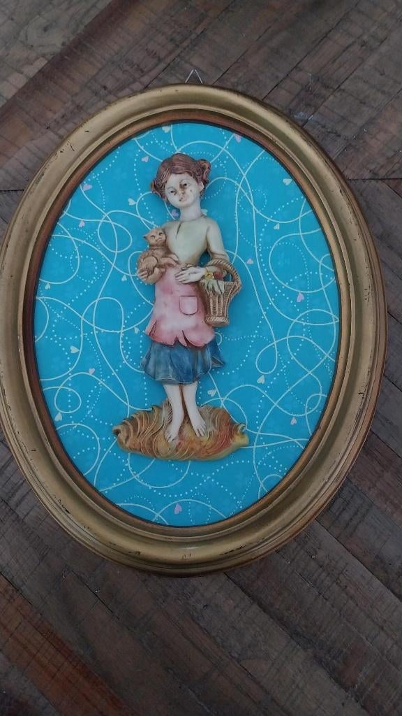 Schilderij / tafereel vrouw met kat 3D, Huis en Inrichting, Minder dan 50 cm, Nieuw, Ophalen of Verzenden, Schilderij