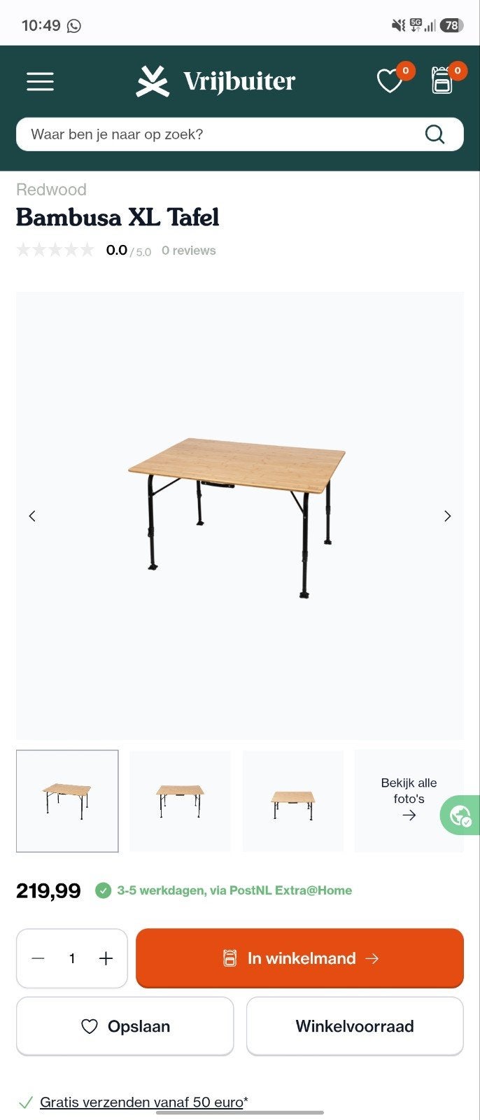 Redwood Bambusa XL Campingtafel - !!! NIEUW !!!, Ophalen, Nieuw, Campingtafel