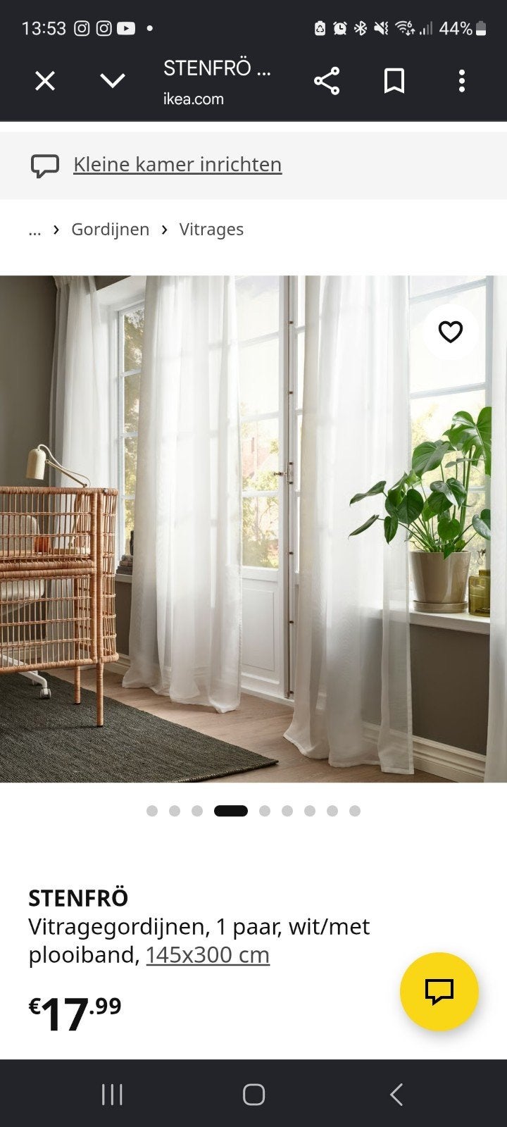 IKEA STENFRÖ Vitragegordijnen, wit, 145x300 cm, Ophalen, 100 tot 150 cm, Modern, Licht, Luchtig, 200 cm of meer