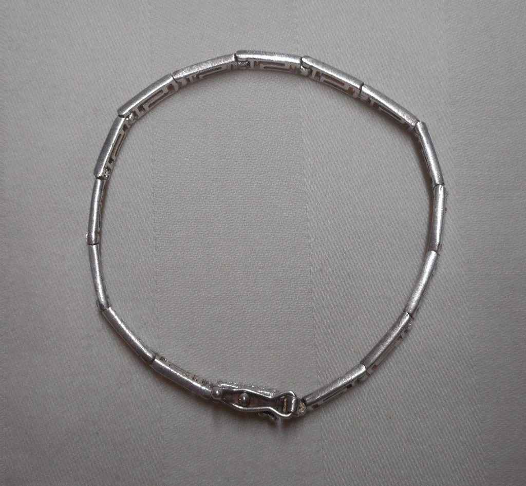 Zilveren vintage meander schakel armband nr.518, Verzenden, Zo goed als nieuw, Zilver, Zilver
