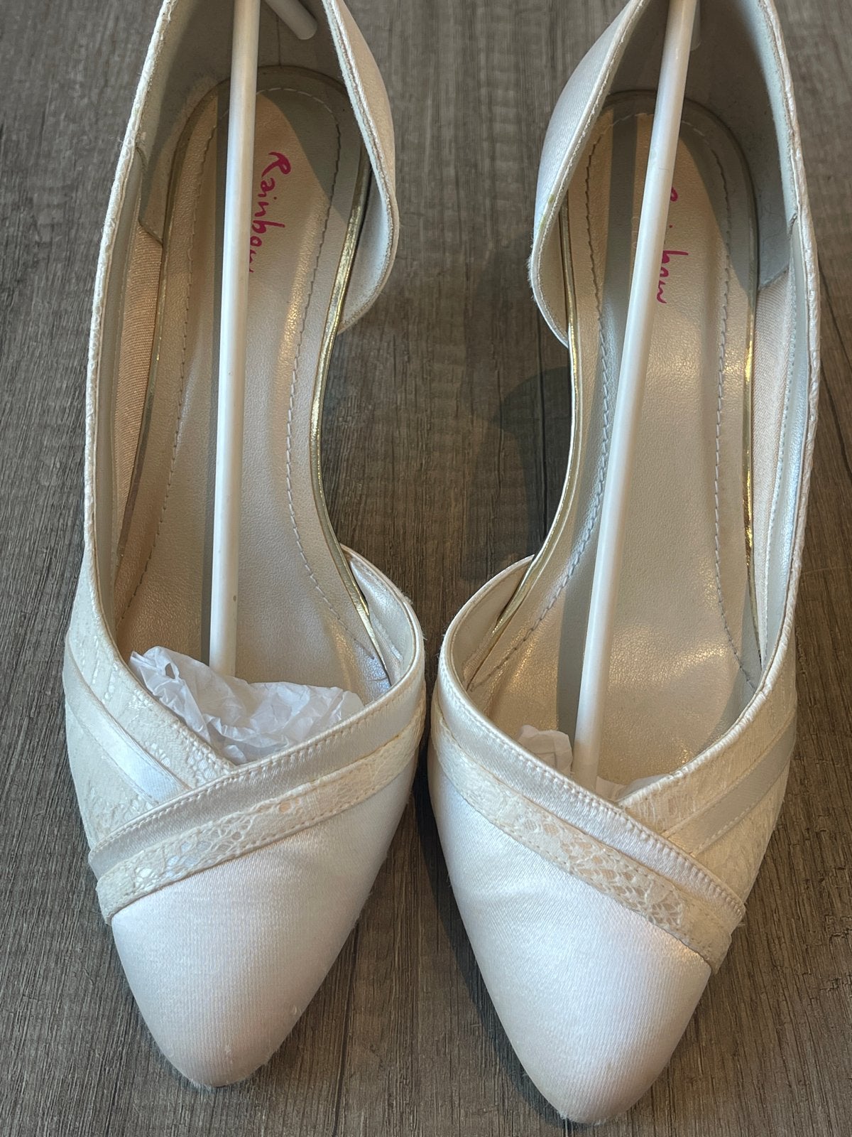 Trouwschoen Pumps - Ivoor Kant & Satijn - Maat 38.5, Ophalen of Verzenden, Zo goed als nieuw, Overige kleuren, Pumps