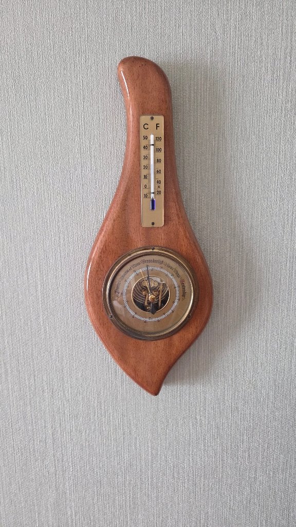 Vintage houten weerstation- barometer& thermometer, Ophalen of Verzenden, Gebruikt, Weerstation