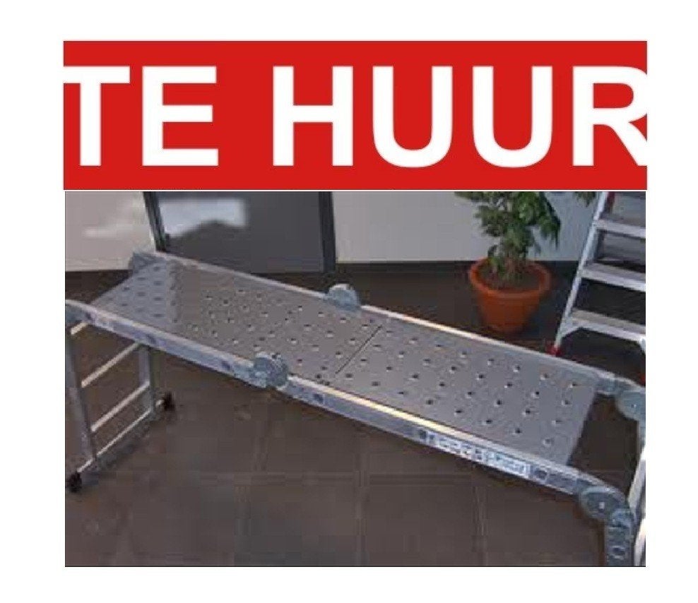 Te huur: Vouwladder 4x3 treden inclusief steiger huren lenen, Ophalen, Opvouwbaar of Inschuifbaar, 2 tot 4 meter