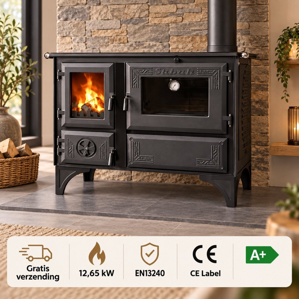 S105M Sabah Houtkachel + Met Thermometer - Gietijzer 12,65kW, Ophalen, Vrijstaand, Hout, Nieuw
