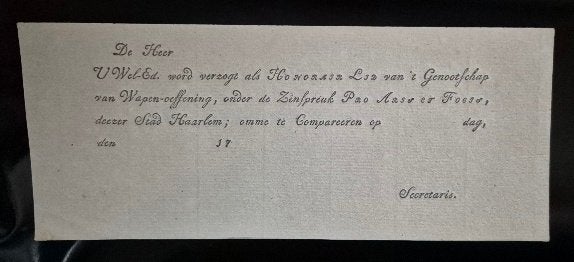 Oproep Haarlemse schutterij ca 1783, Ophalen, Landmacht, Nederland, Overige typen