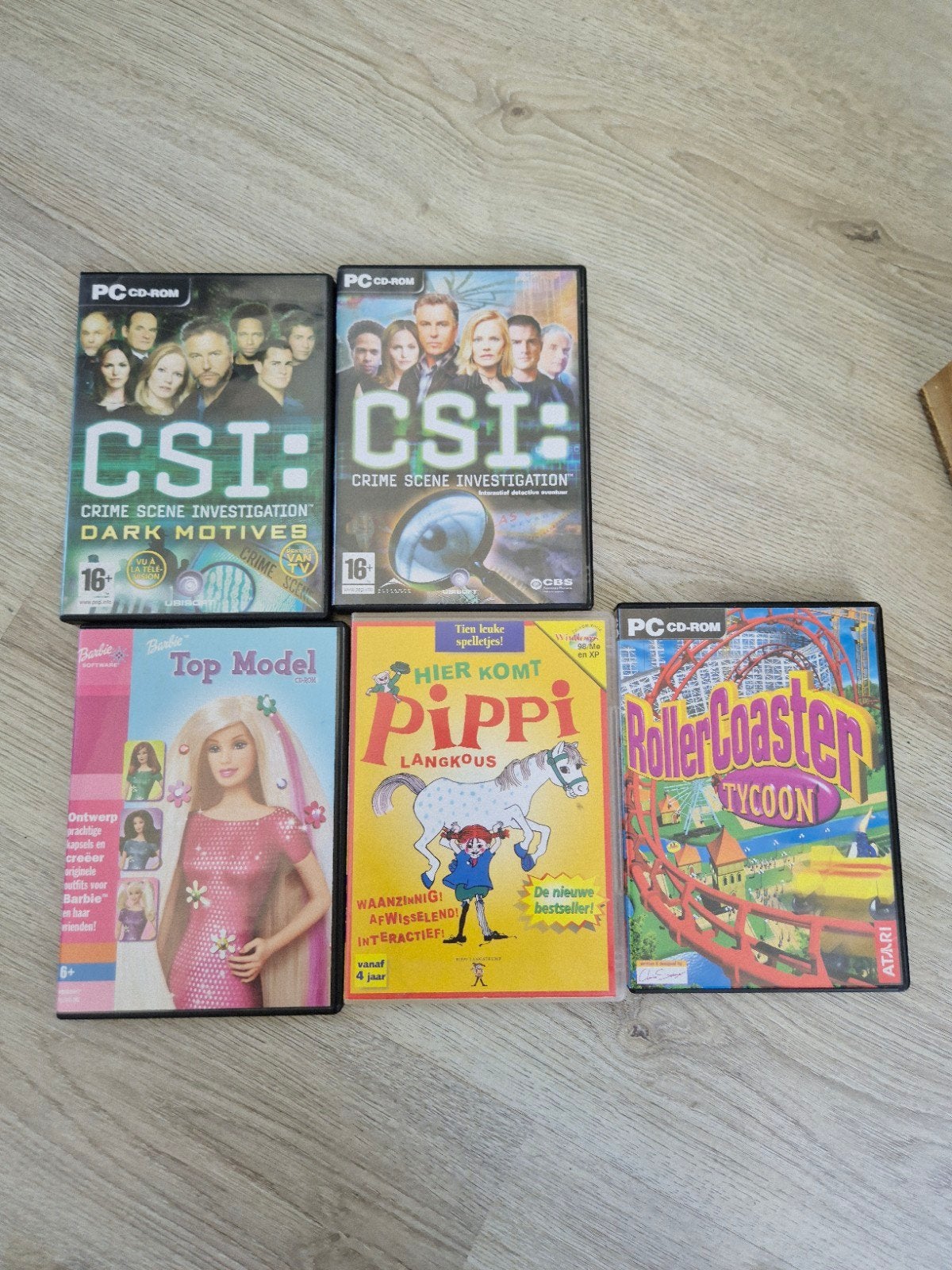 5 pc spelletjes: CSI, Barbie, Pippi Langkous, Rollercoa, Spelcomputers en Games, Games | Pc, Avontuur en Actie, Gebruikt, 1 speler