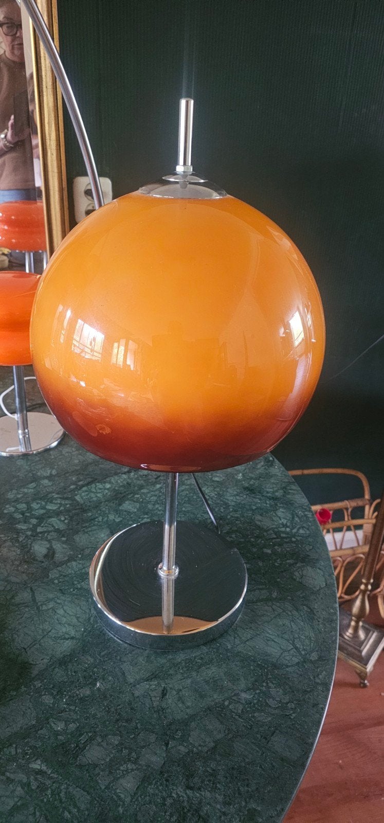 Vintage Oranje Bol Tafellamp - Jaren '70 Design, Ophalen of Verzenden