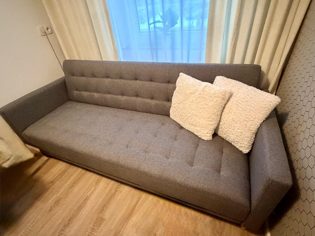 Grijze slaapbank / Grey sofa bed, Ophalen, Gebruikt, 90 cm, 210 cm