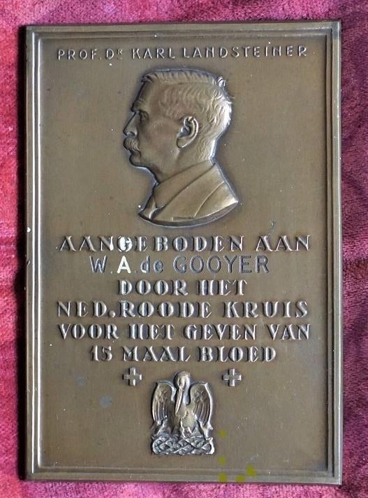 Plaquette en penning Prof. Dr. Karl Landsteiner ., Postzegels en Munten, Ophalen of Verzenden, Brons, Nederland