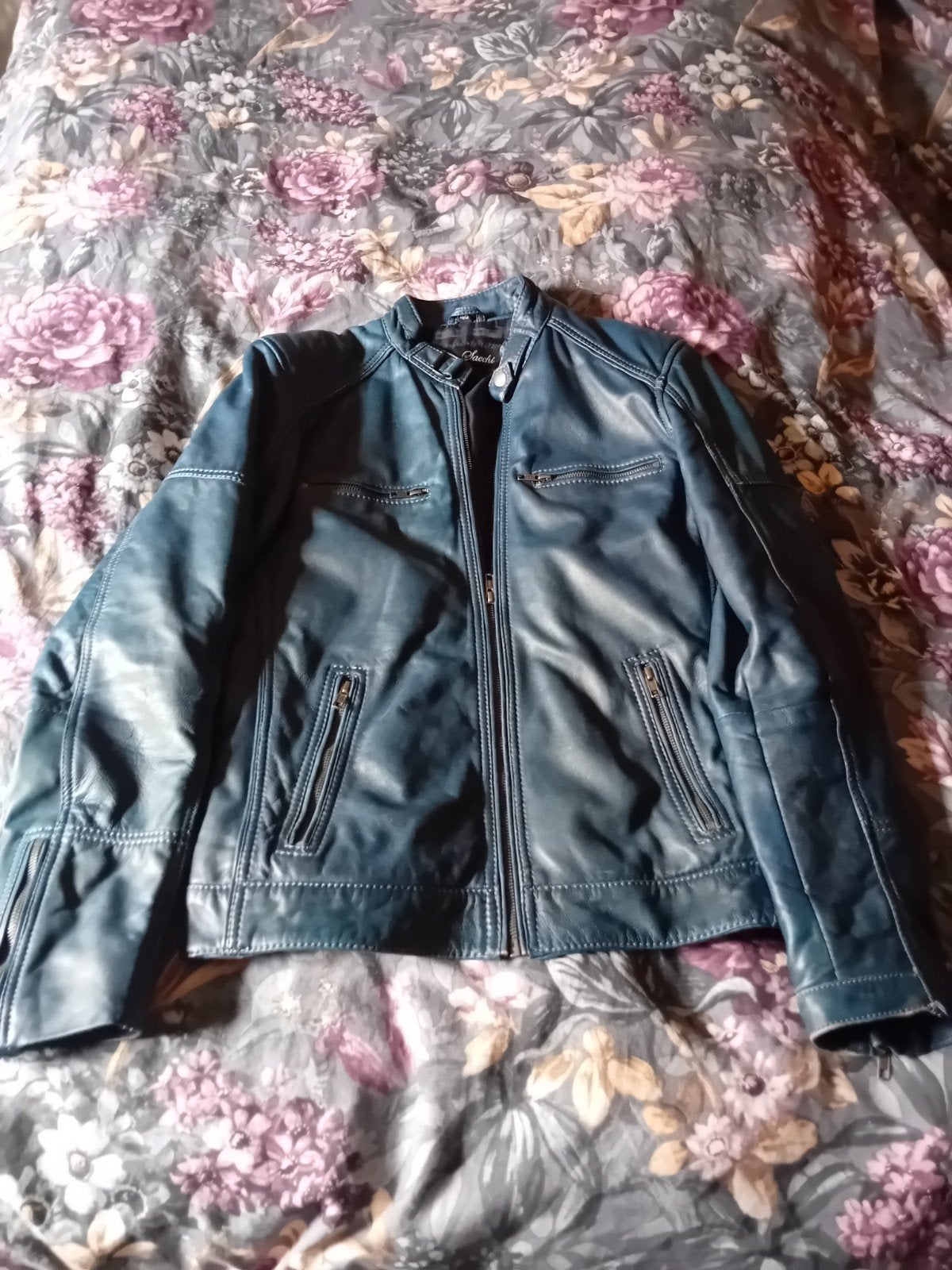 blauwe leren jas..maat medium, Ophalen of Verzenden, Zo goed als nieuw, Maat 48/50 (M), Blauw