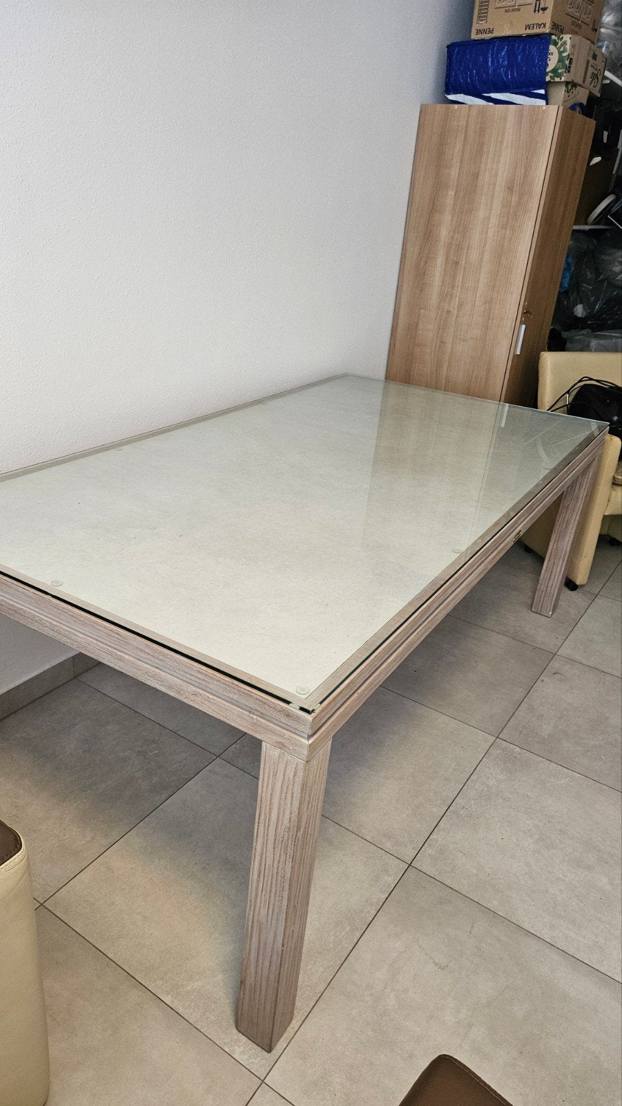Tafel 2.05x 1.05 keramisch met glasplaat, Huis en Inrichting, Ophalen, Rechthoekig, 200 cm of meer, 50 tot 100 cm