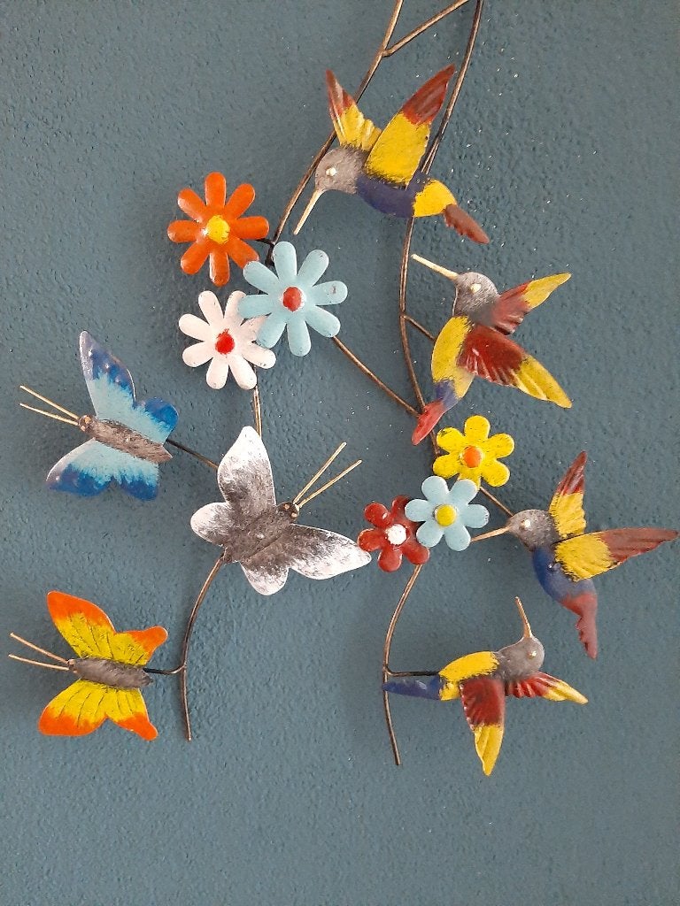 Metalen hanger met vlinders en kolibries, Metaal, 30 cm, Meerkleurig, Ophalen of Verzenden
