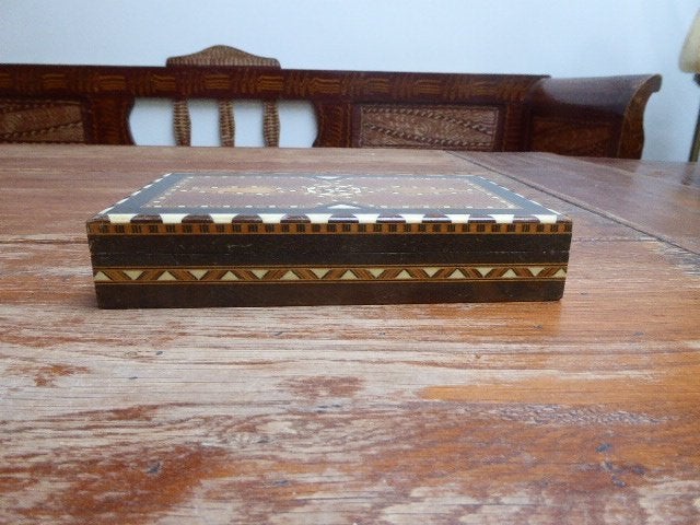 Mooie houten doos met inleg, Ophalen of Verzenden