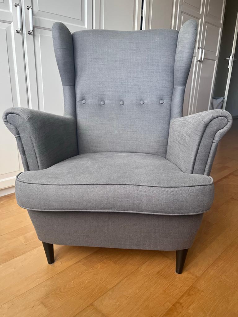 IKEA Strandmon fauteuil - Nordvalla donkergrijs, Huis en Inrichting, Ophalen, Zo goed als nieuw, Stof, 75 tot 100 cm