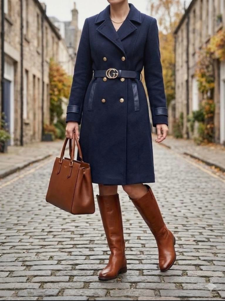 Guess Amelia Navy blauwe double breast trenchcoat mantel M, Ophalen of Verzenden, Zo goed als nieuw, Blauw
