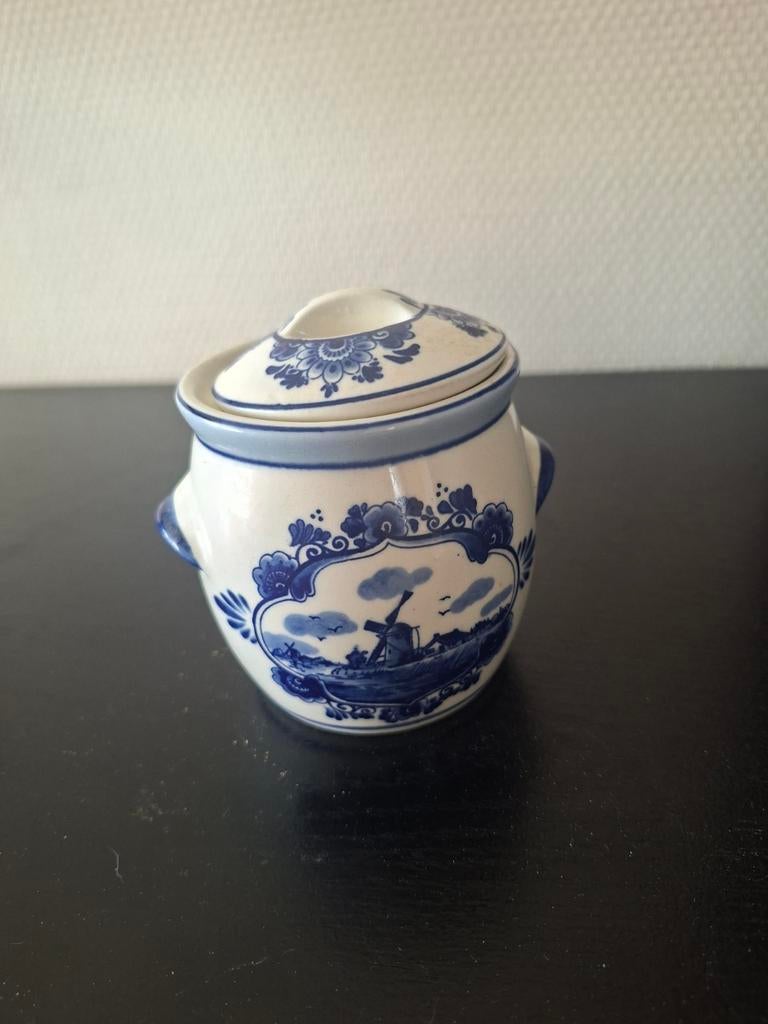 Delfts blauw mosterdpotje met molen, Antiek en Kunst, Antiek | Porselein, Ophalen of Verzenden