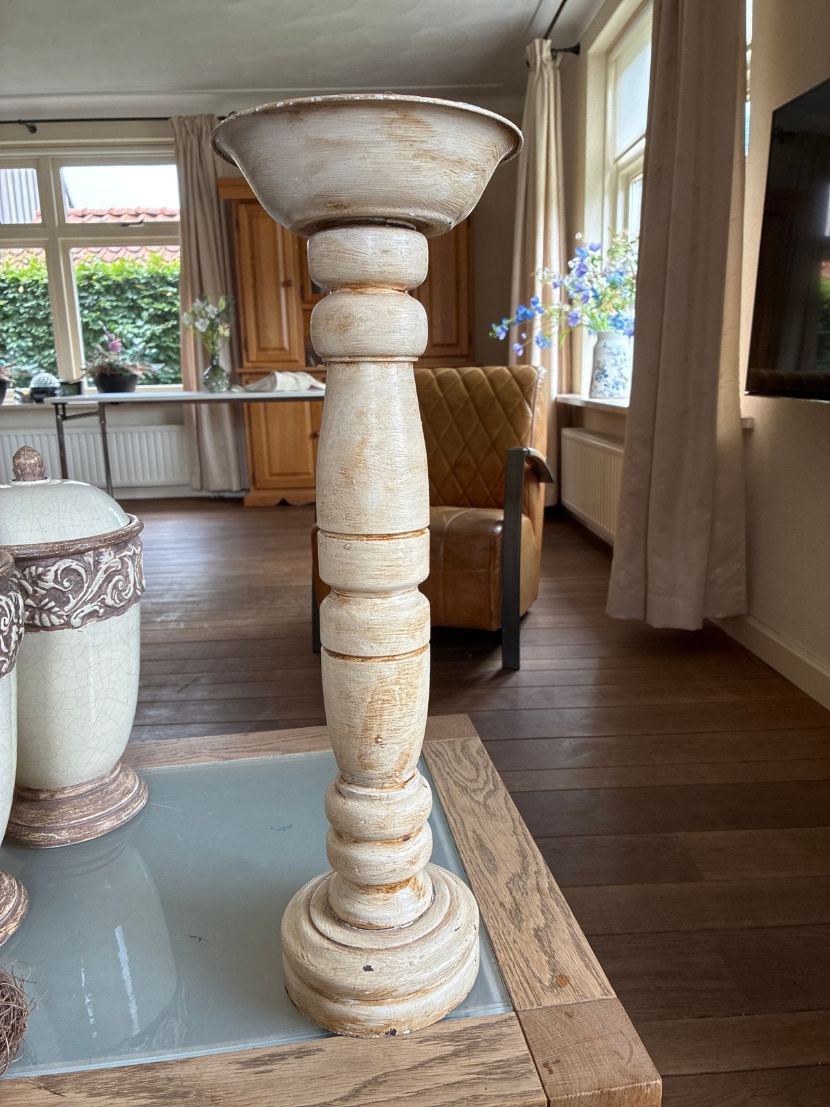 Decoratieve Kandelaar - Crème/Beige Hout, Huis en Inrichting, Ophalen, Gebruikt, Crème, Kandelaar