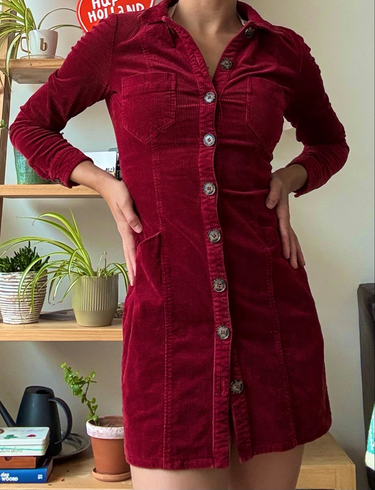 Zara TRF Corduroy Jurk - Bordeauxrood, Verzenden, Zo goed als nieuw, Maat 36 (S), Boven de knie