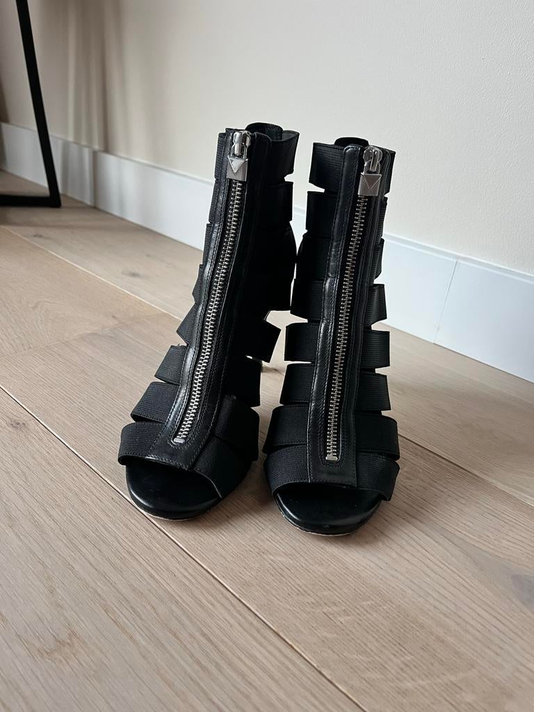 Michael Kors Zwarte Open-Toe Enkellaarzen, Zwart, Lage of Enkellaarzen, Ophalen of Verzenden, Zo goed als nieuw