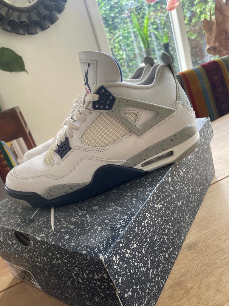 Nike Air Jordan 4 Retro Military Blue - Maat 46, Kleding | Heren, Schoenen, Ophalen of Verzenden, Gedragen, Wit, Sneakers of Gympen