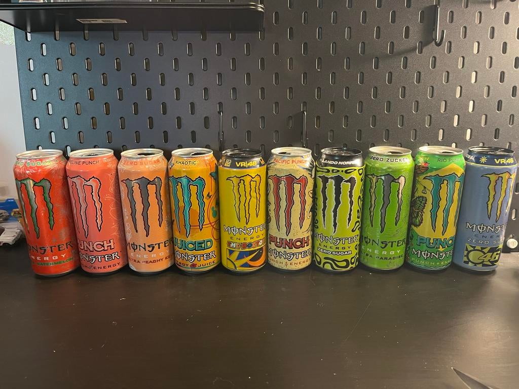 Grote verzameling lege Monster Energy blikken (20 stuks), Verzamelen, Ophalen of Verzenden, Gebruikt, Frisdrank, Overige merken