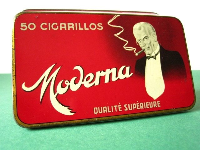 Moderna 50 cigarillos tabak blik België 1920, Ophalen of Verzenden, Gebruikt, Overige