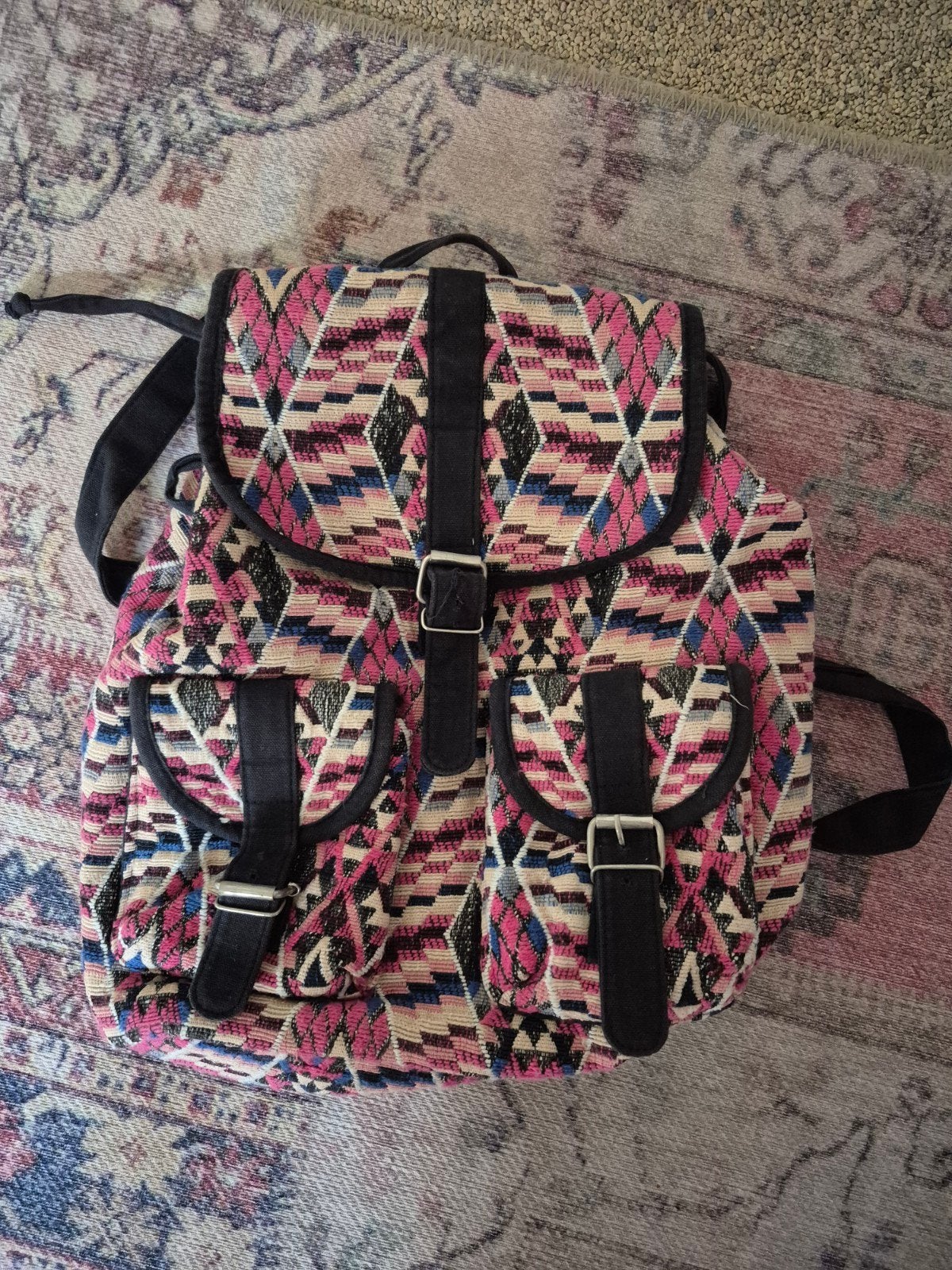 Boho rugzak met etnisch patroon en gespen, Overige merken, Gebruikt, Verzenden, 25 tot 40 cm