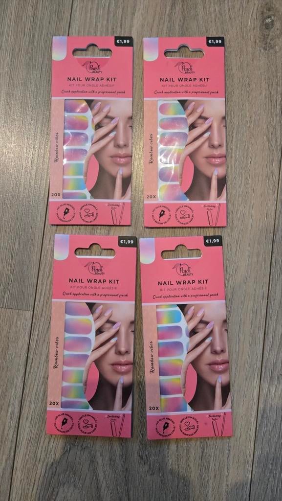 Peach Beauty Nail Wrap Kit - Rainbow Vibes (4 stuks), Overige kleuren, Verzenden, Nieuw, Handen en Nagels
