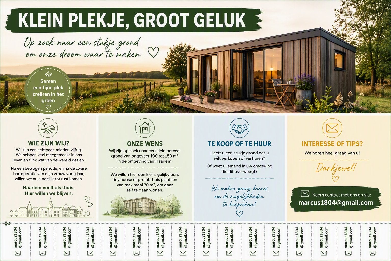 Bouwkavel voor Tiny House rond Haarlem gezocht, Haarlem, Verkoop zonder makelaar, Tot 200 m²