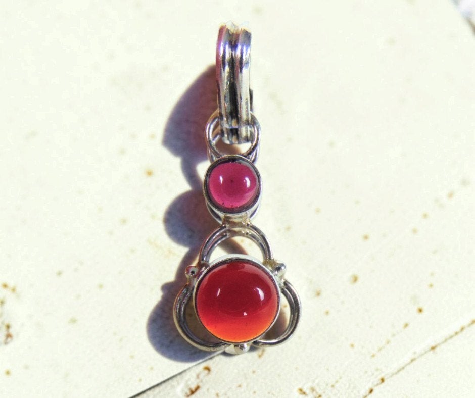 Mooie 925 zilver CARNEOOL en GRANAAT hanger + ketting!, Overige kleuren, Verzenden, Zo goed als nieuw, X