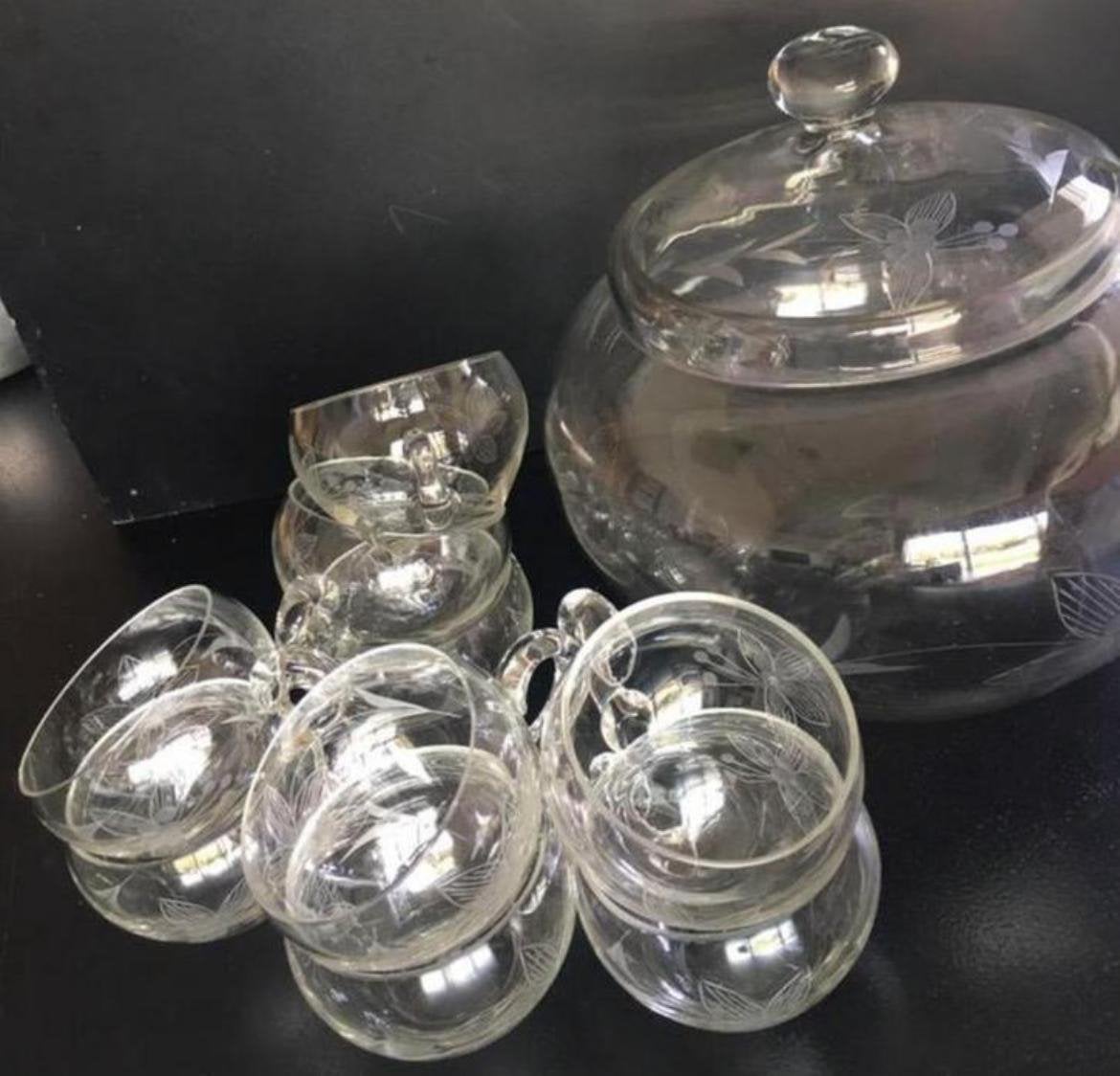 Vintage Kristallen Bowl Punch Set - 12 Delig, Ophalen, Zo goed als nieuw, Handgemaakt, 29 cm