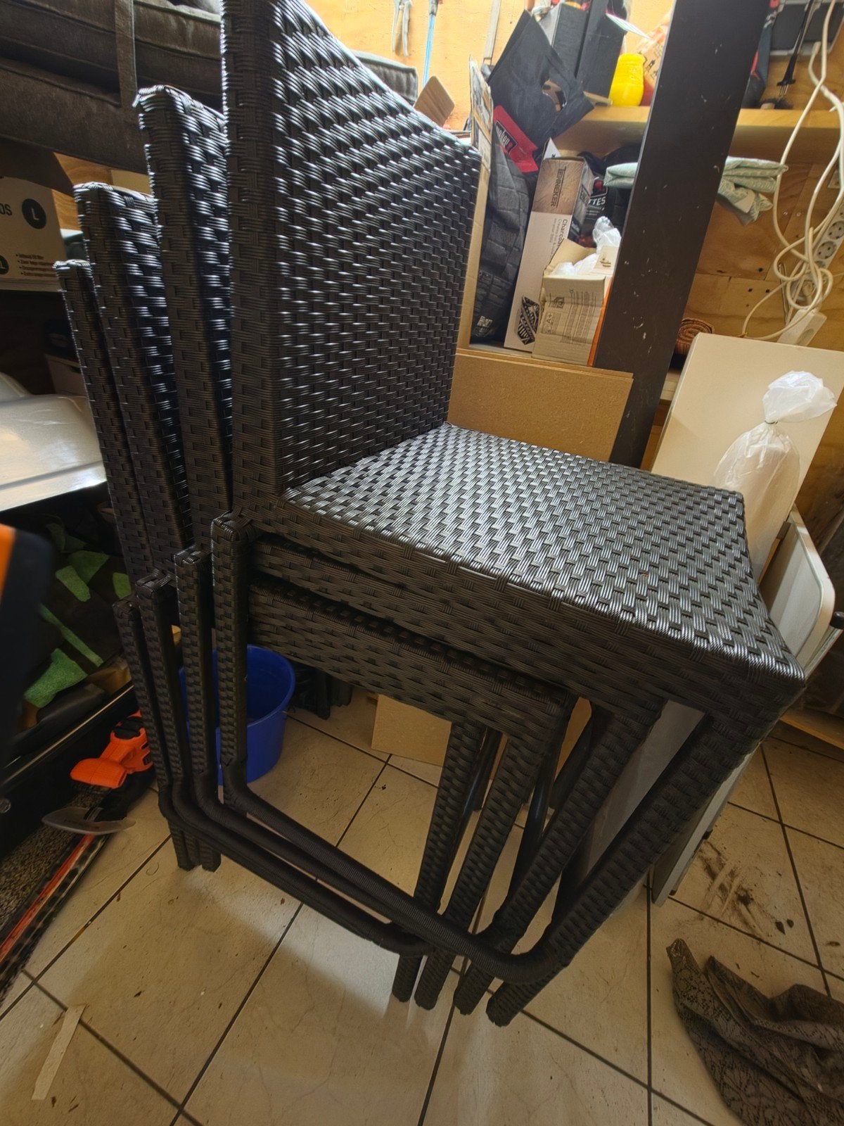4 wicker barkrukken voor buiten – antraciet – nette staat, Ophalen, Zo goed als nieuw